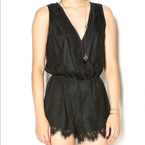 Blu Pepper Pants & Jumpsuits | Blu Pepper Black Lace Romper, Deep V. Size Small. | Color: Black | Size: S | Samaroberts's Closet Blu Pepper Pants & Jumpsuits | Blu Pepper Black Lace Romper, Deep V. Size Small. | Color: Black | Size: S | Samaroberts's Closet